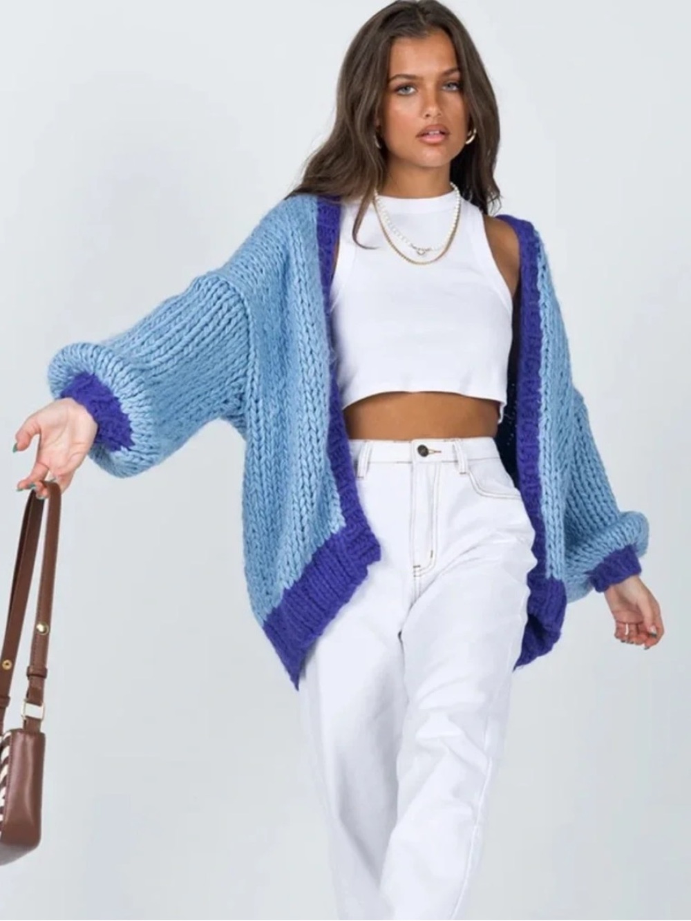 Princess Polly Light Blue & Purple Chunky Open-Front Cardigan